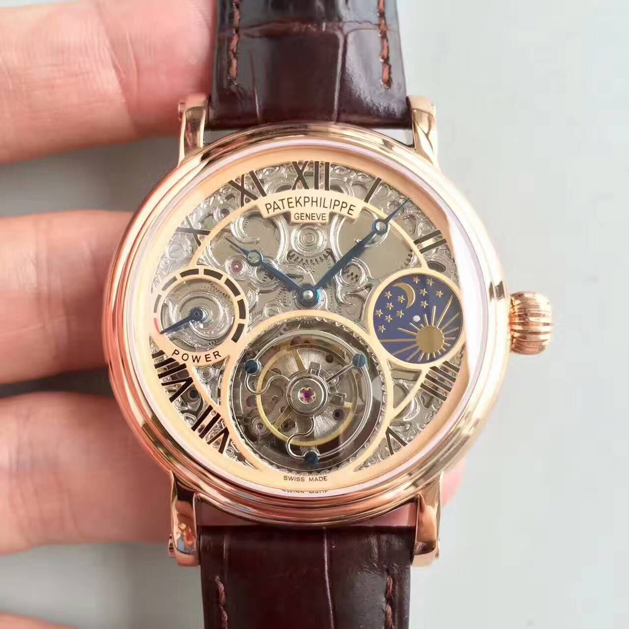 【TF厂一比一高精仿手表】百达翡丽镂空雕花动力星辰真陀飞轮腕表 / BD202