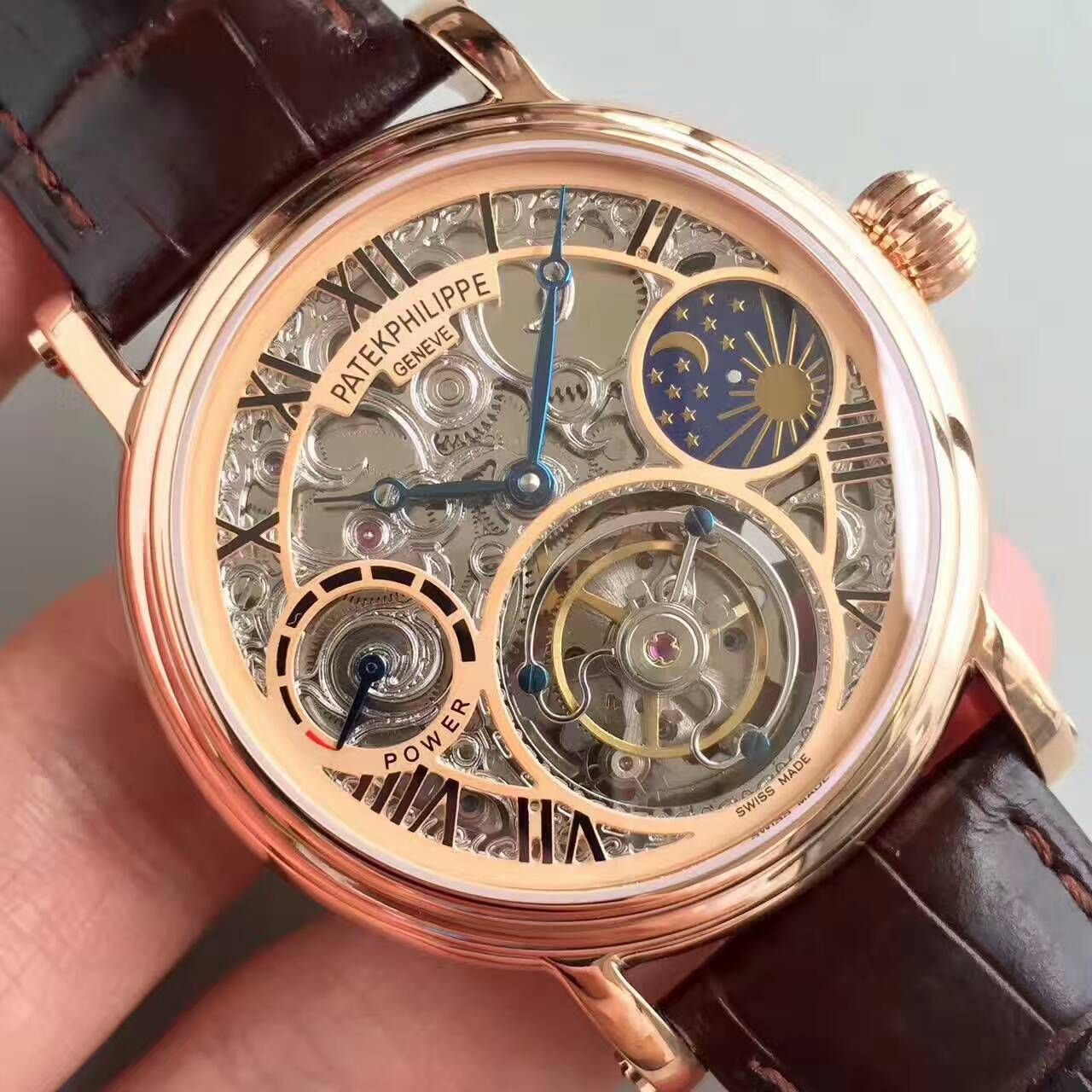 【TF厂一比一高精仿手表】百达翡丽镂空雕花动力星辰真陀飞轮腕表 / BD202