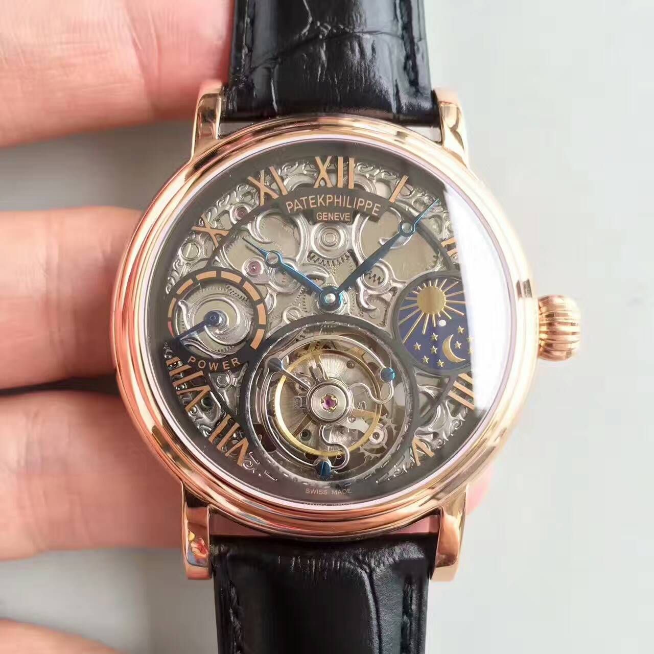 【TF厂一比一高精仿手表】百达翡丽镂空雕花动力星辰真陀飞轮腕表 / BD202