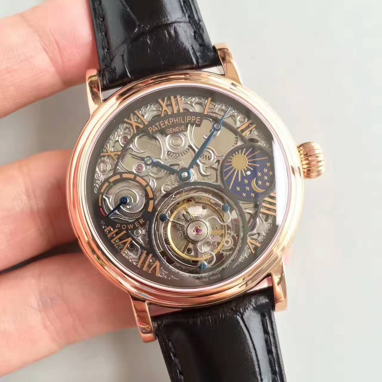 【TF厂一比一高精仿手表】百达翡丽镂空雕花动力星辰真陀飞轮腕表 / BD202