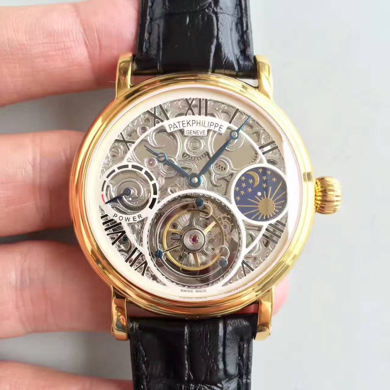 【TF厂一比一高精仿手表】百达翡丽镂空雕花动力星辰真陀飞轮腕表 / BD202