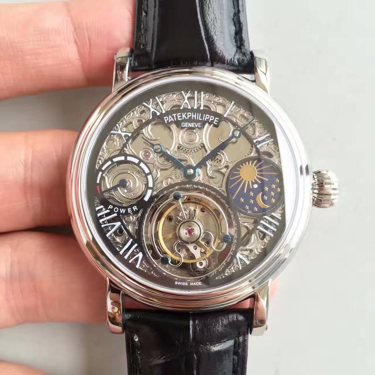 【TF厂一比一高精仿手表】百达翡丽镂空雕花动力星辰真陀飞轮腕表 / BD202