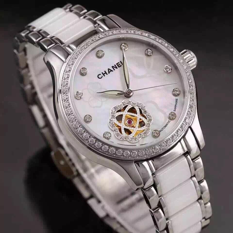  香奈儿 J12系列  镶钻精钢表盘  日本进口全自动机械机芯 高端女士腕表 白面款 / XNR014B 
