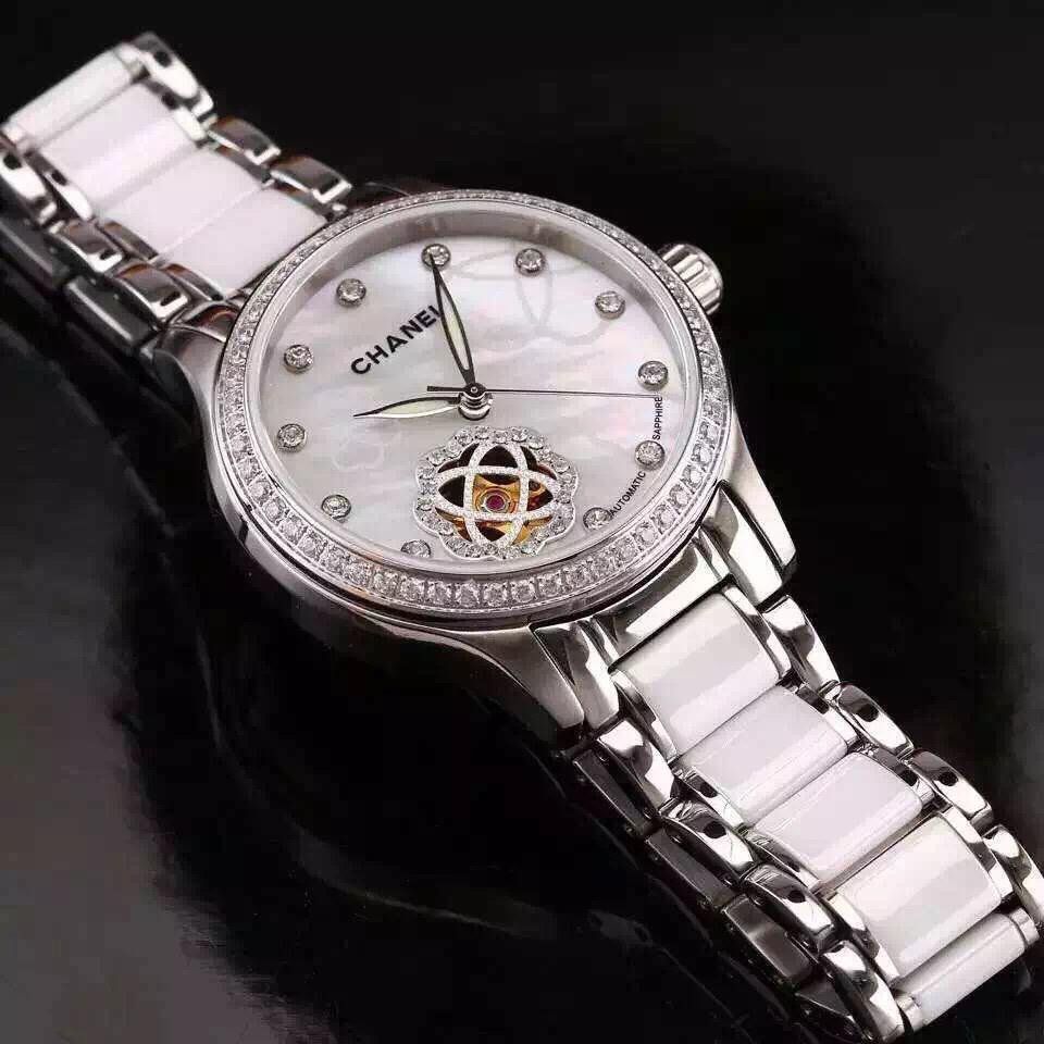  香奈儿 J12系列  镶钻精钢表盘  日本进口全自动机械机芯 高端女士腕表 白面款 / XNR014B 