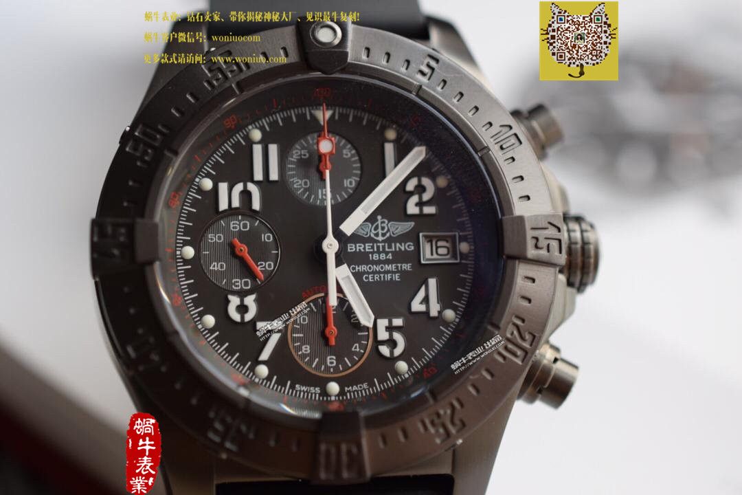 【实物图鉴赏】NOOB厂1:1复刻手表之百年灵复仇者系列黑钢表壳黑面表盘橡胶表带腕表 / BL015.0