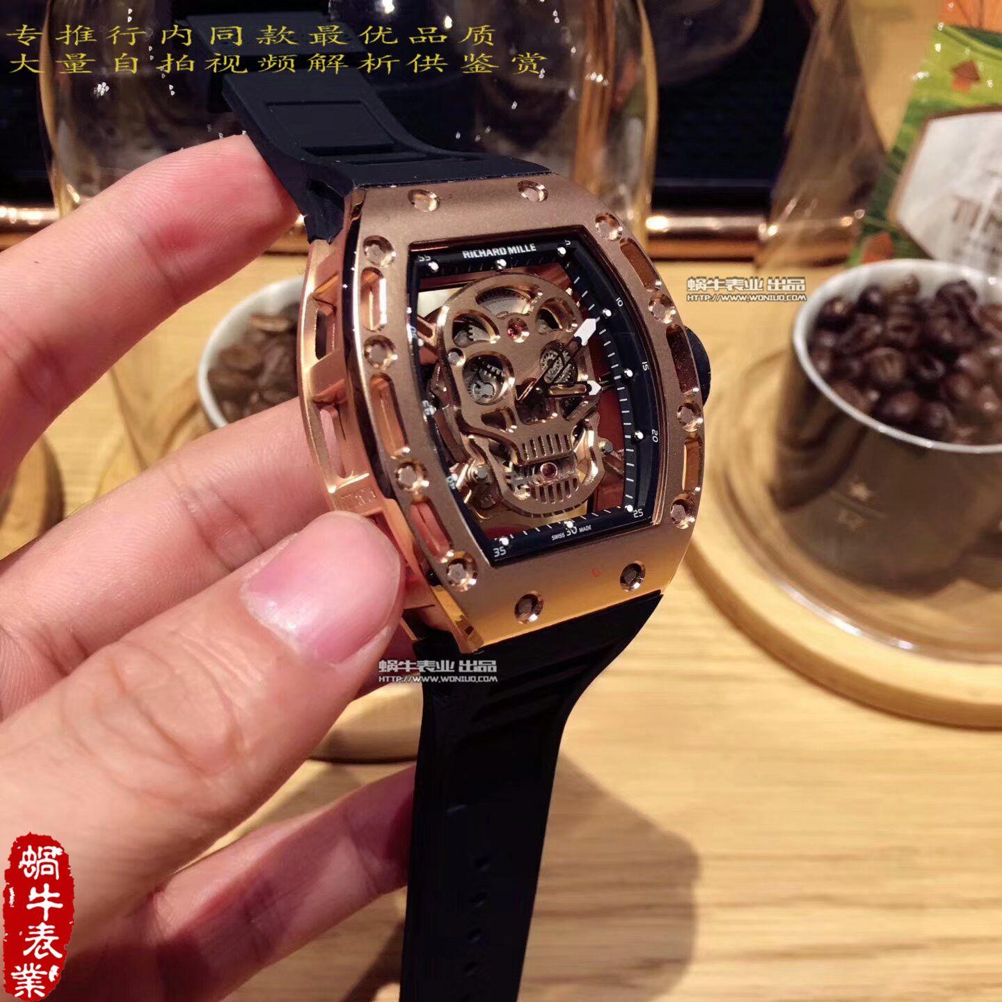 【KV厂一比一超A高仿手表】理查德.米勒男士系列RM 052 金面骷髅头腕表 / RM 052