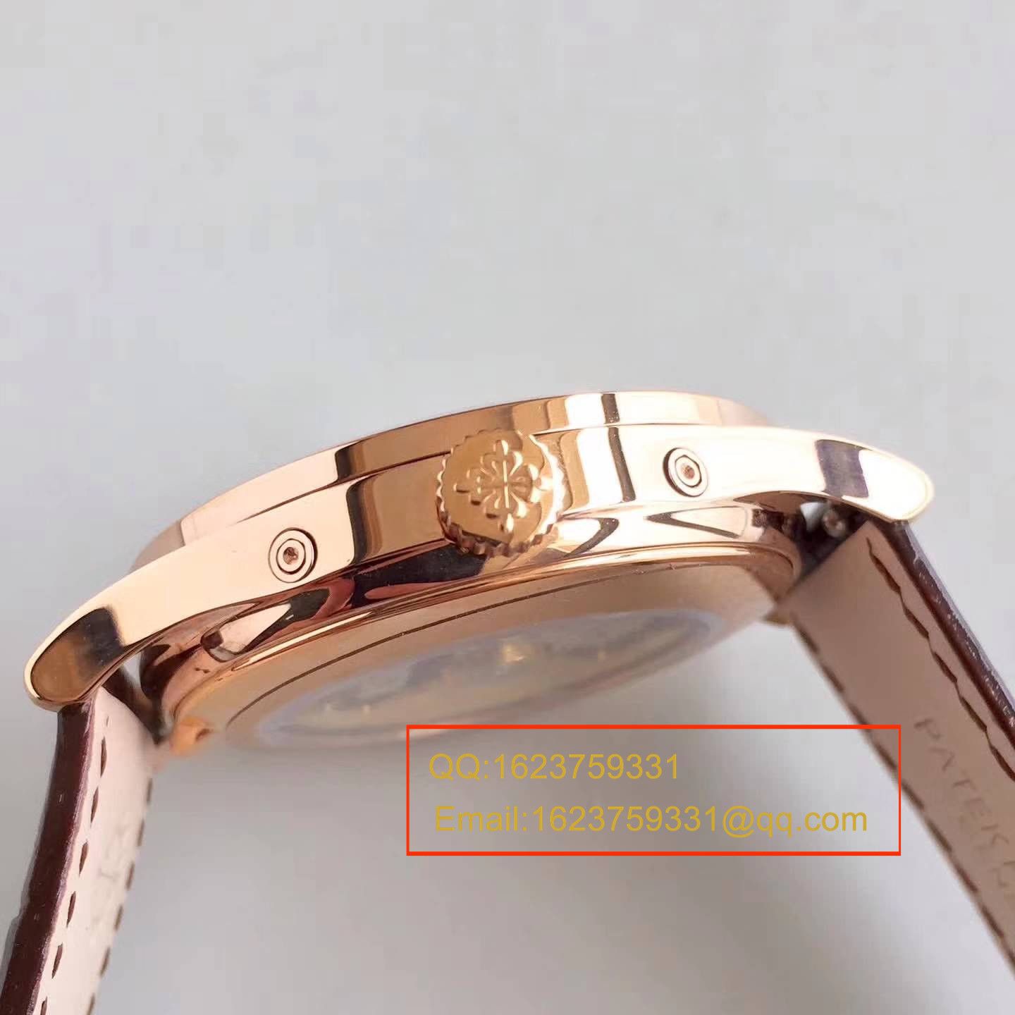 【台湾厂1:1超A高仿腕表】百达翡丽复杂功能计时系列5396/1R-001 月相皮带款玫瑰金腕表 / BD209