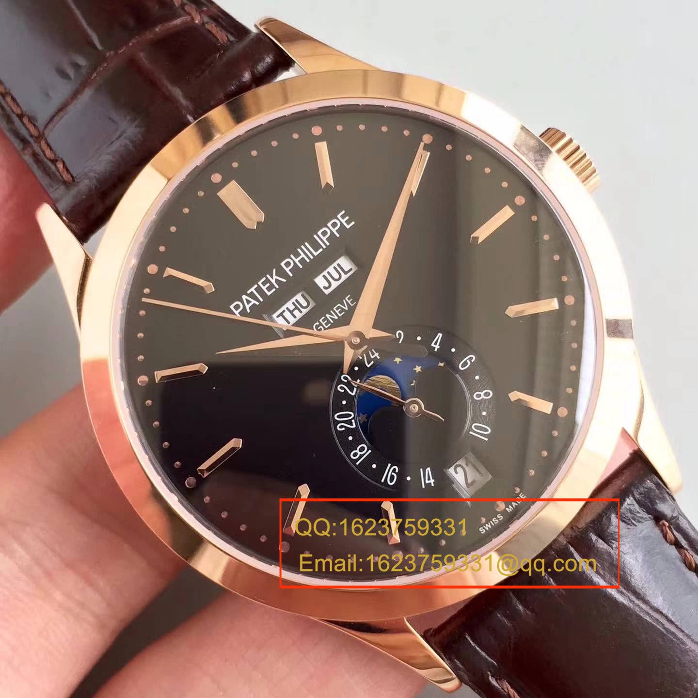 【台湾厂1:1超A高仿腕表】百达翡丽复杂功能计时系列5396/1R-001 月相皮带款玫瑰金腕表 / BD209