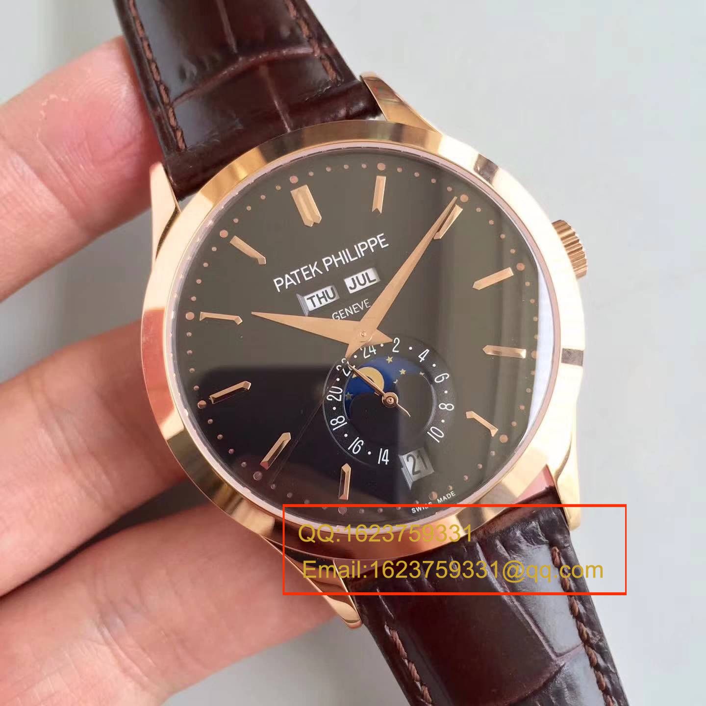 【台湾厂1:1超A高仿腕表】百达翡丽复杂功能计时系列5396/1R-001 月相皮带款玫瑰金腕表 / BD209