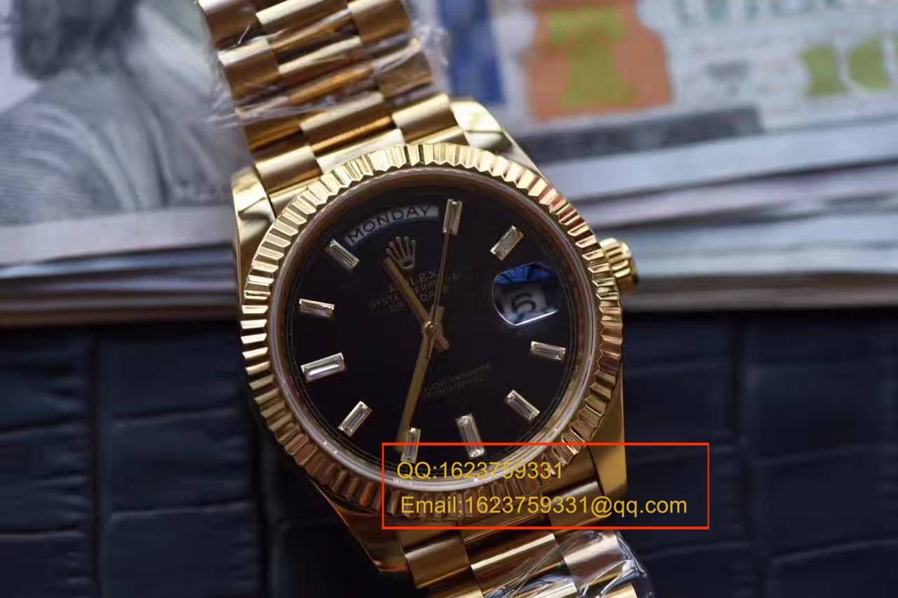 【台湾厂一比一超A高仿手表】劳力士星期日历型系列228239黑面表盘钻钉腕表 / RB0180