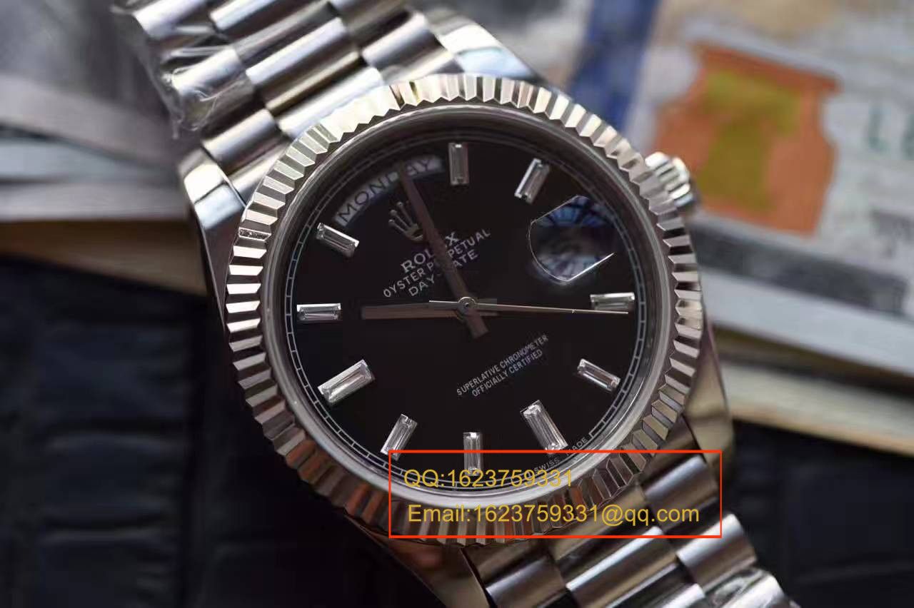 【台湾厂一比一超A高仿手表】劳力士星期日历型系列228239黑面表盘钻钉腕表 / RB0180