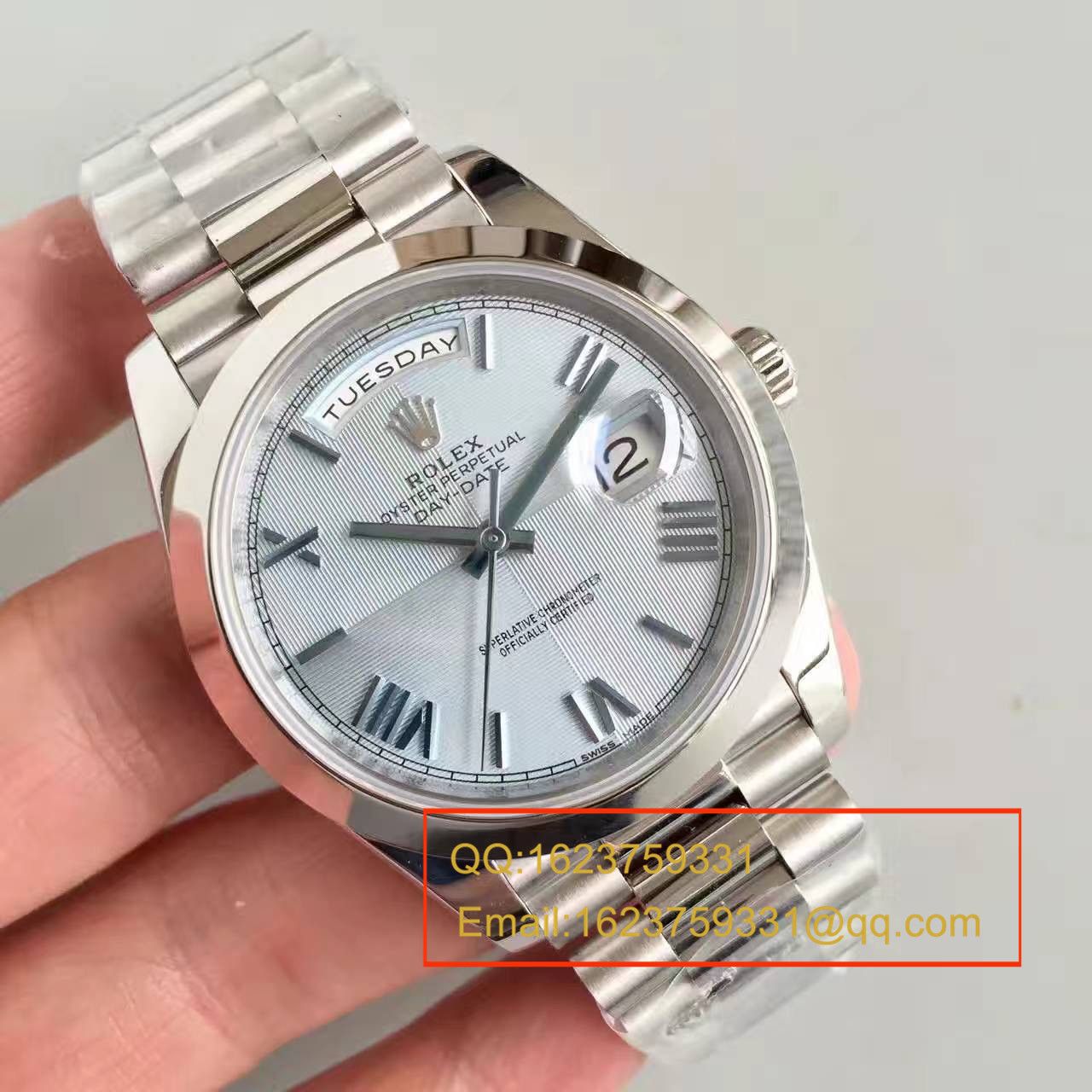 【N厂一比一超A高精仿手表】劳力士星期日历型系列228206冰蓝暗纹盘男士机械腕表 / RBE067