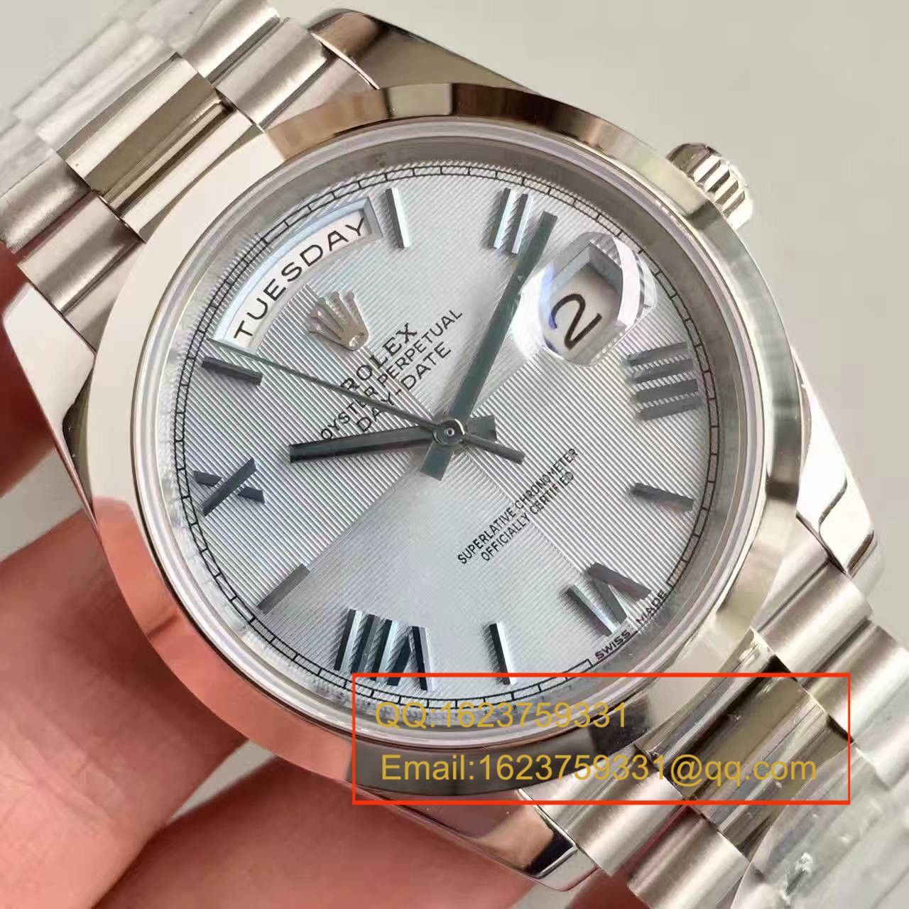 【N厂一比一超A高精仿手表】劳力士星期日历型系列228206冰蓝暗纹盘男士机械腕表 / RBE067