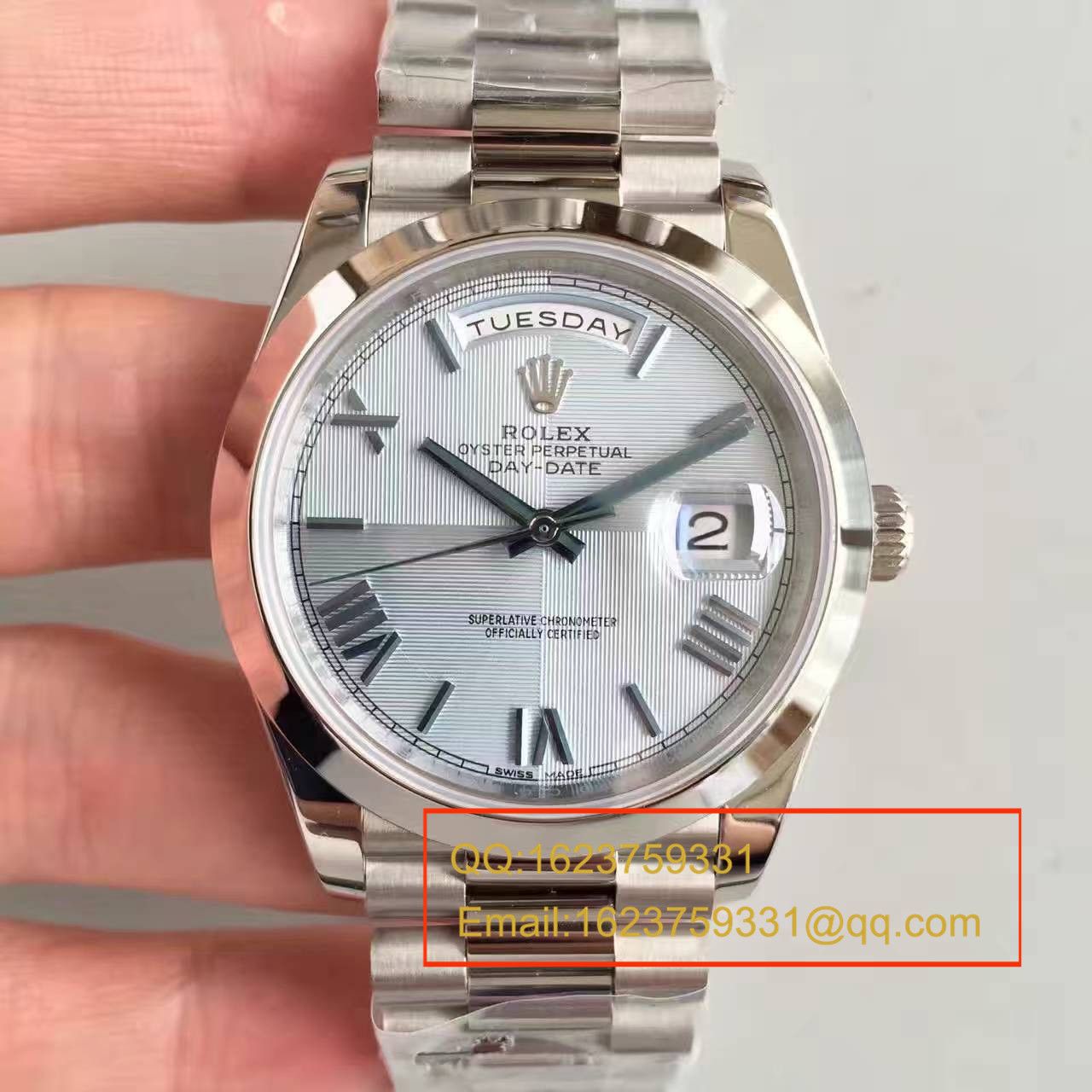 【N厂一比一超A高精仿手表】劳力士星期日历型系列228206冰蓝暗纹盘男士机械腕表 / RBE067