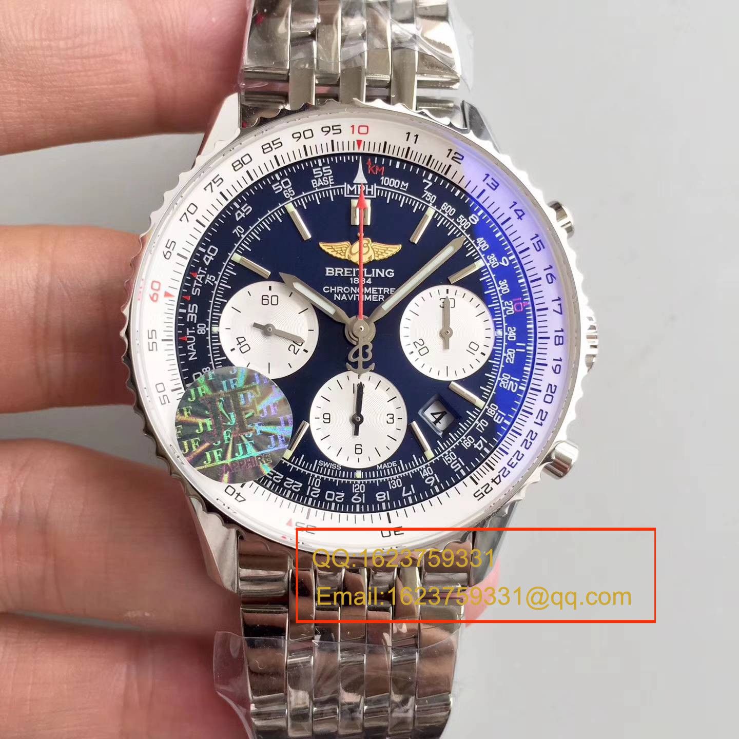 【JF厂一比一复刻高仿手表】百年灵航空计时系列“太阳的后裔”-蓝面表盘-Navitimer航空精钢表链腕表 / BL017