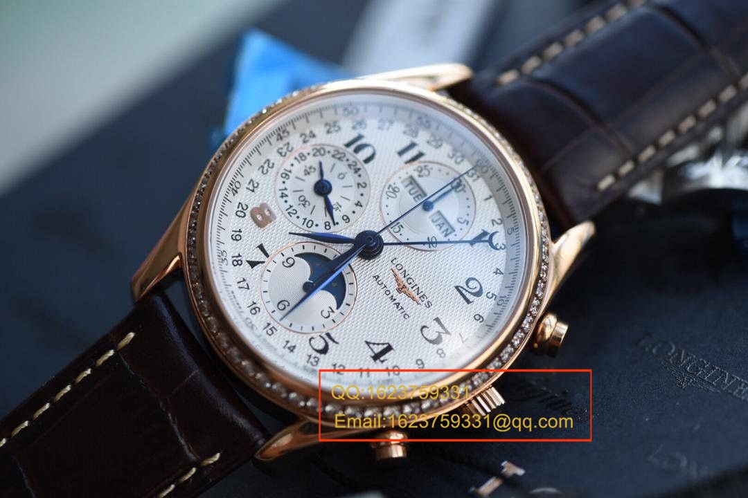 【视频解析】浪琴名匠复刻高仿旗舰版本八针月相土豪金版本腕表《表圈镶钻》 / L066