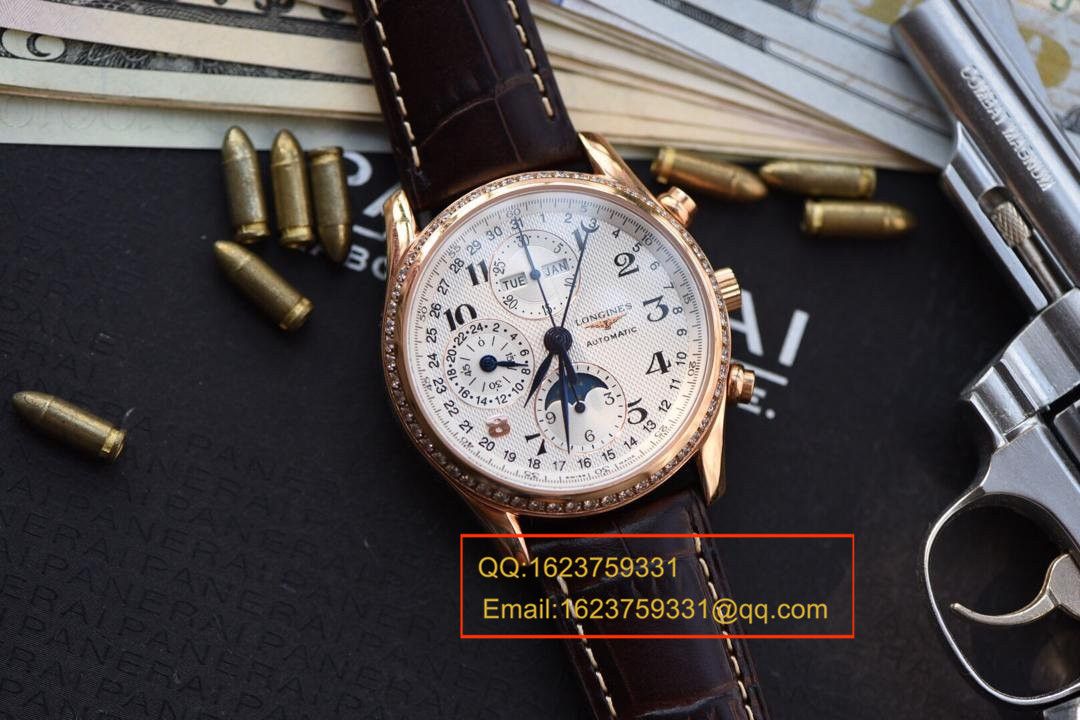 【视频解析】浪琴名匠复刻高仿旗舰版本八针月相土豪金版本腕表《表圈镶钻》 / L066