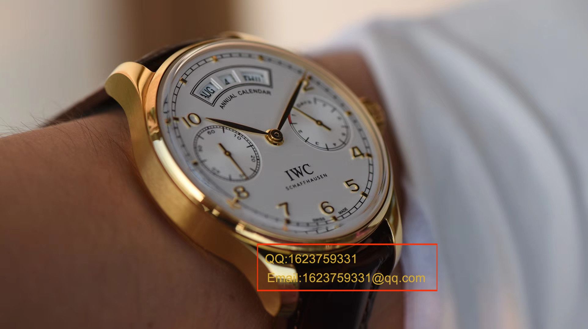 【YL一比一超A高精仿手表】万国葡萄牙年历腕表系列万国年历黄金壳白面款 / WG105