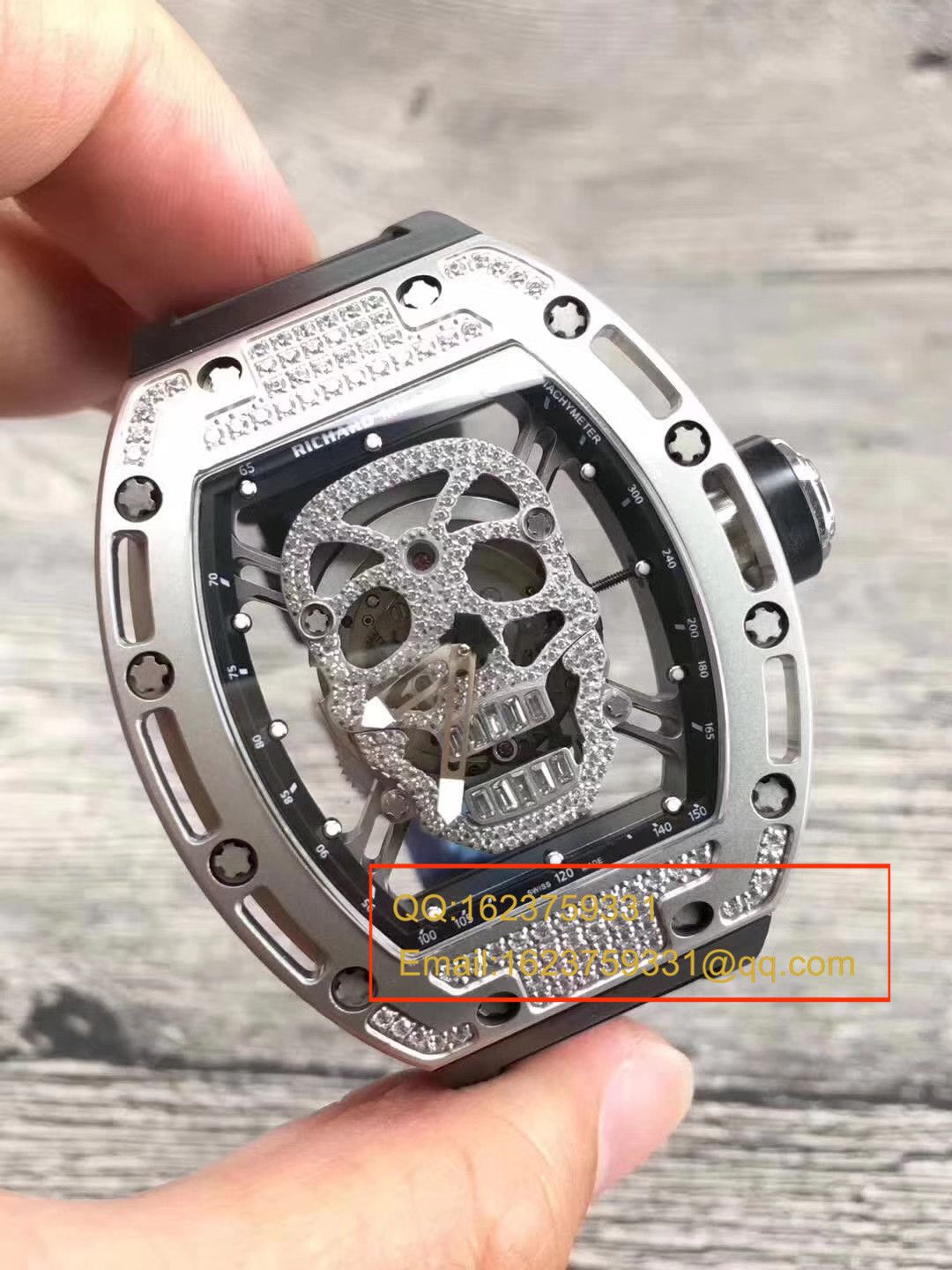 【KV一比一超A高仿手表】理查德.米勒RICHARD MILLE男士系列RM 052银面骷髅头满钻腕表 / RM052C