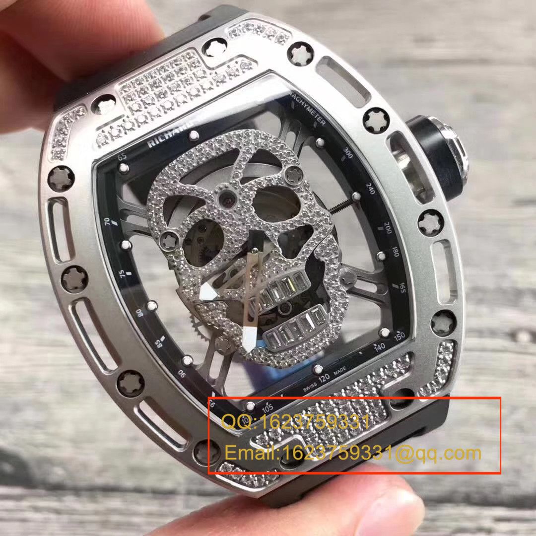 【KV一比一超A高仿手表】理查德.米勒RICHARD MILLE男士系列RM 052银面骷髅头满钻腕表 / RM052C