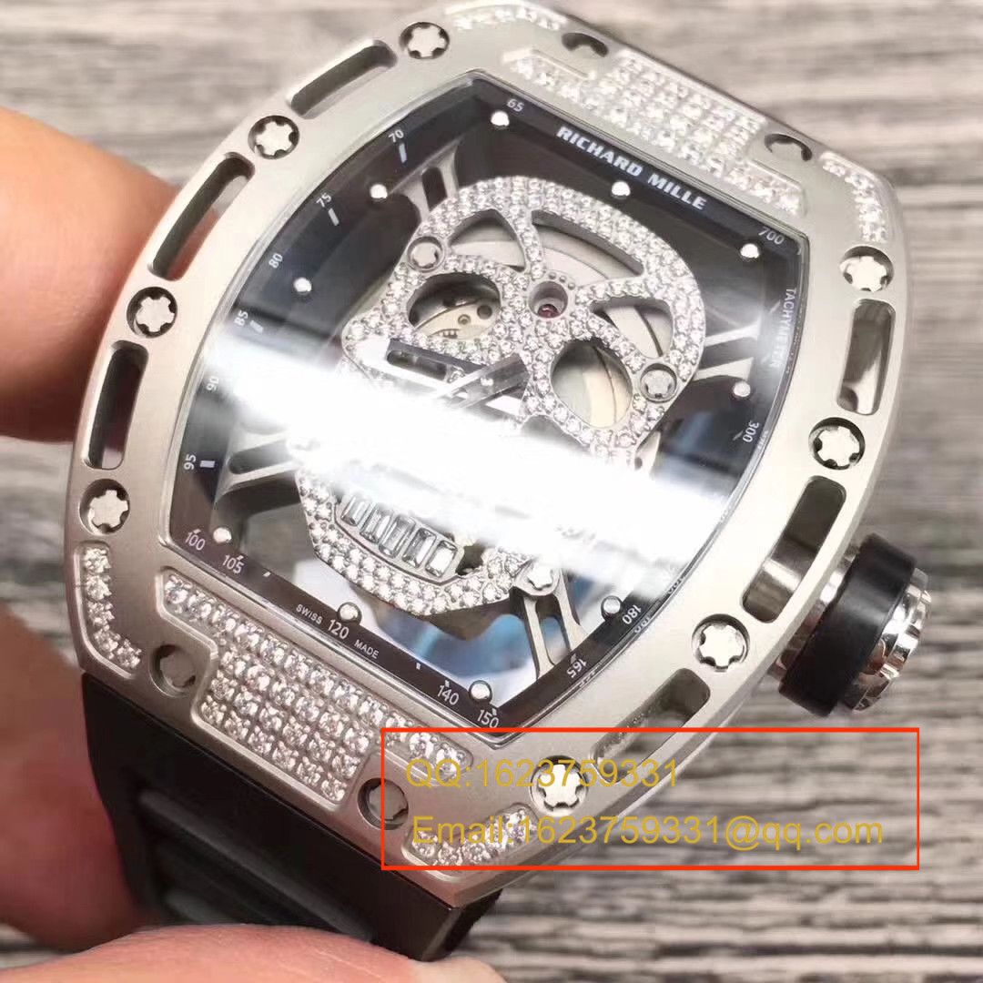 【KV一比一超A高仿手表】理查德.米勒RICHARD MILLE男士系列RM 052银面骷髅头满钻腕表 / RM052C