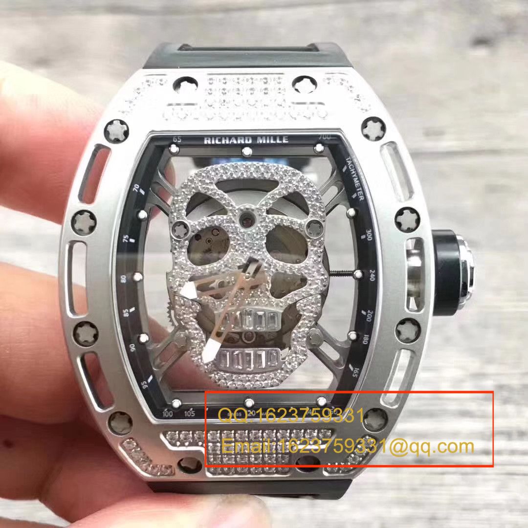 【KV一比一超A高仿手表】理查德.米勒RICHARD MILLE男士系列RM 052银面骷髅头满钻腕表 / RM052C