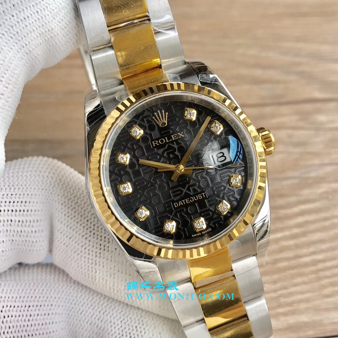 【DJ一比一超高仿手表】劳力士36日志型系列116233、116203、116233黑盘镶钻蚝式表带腕表 / R069