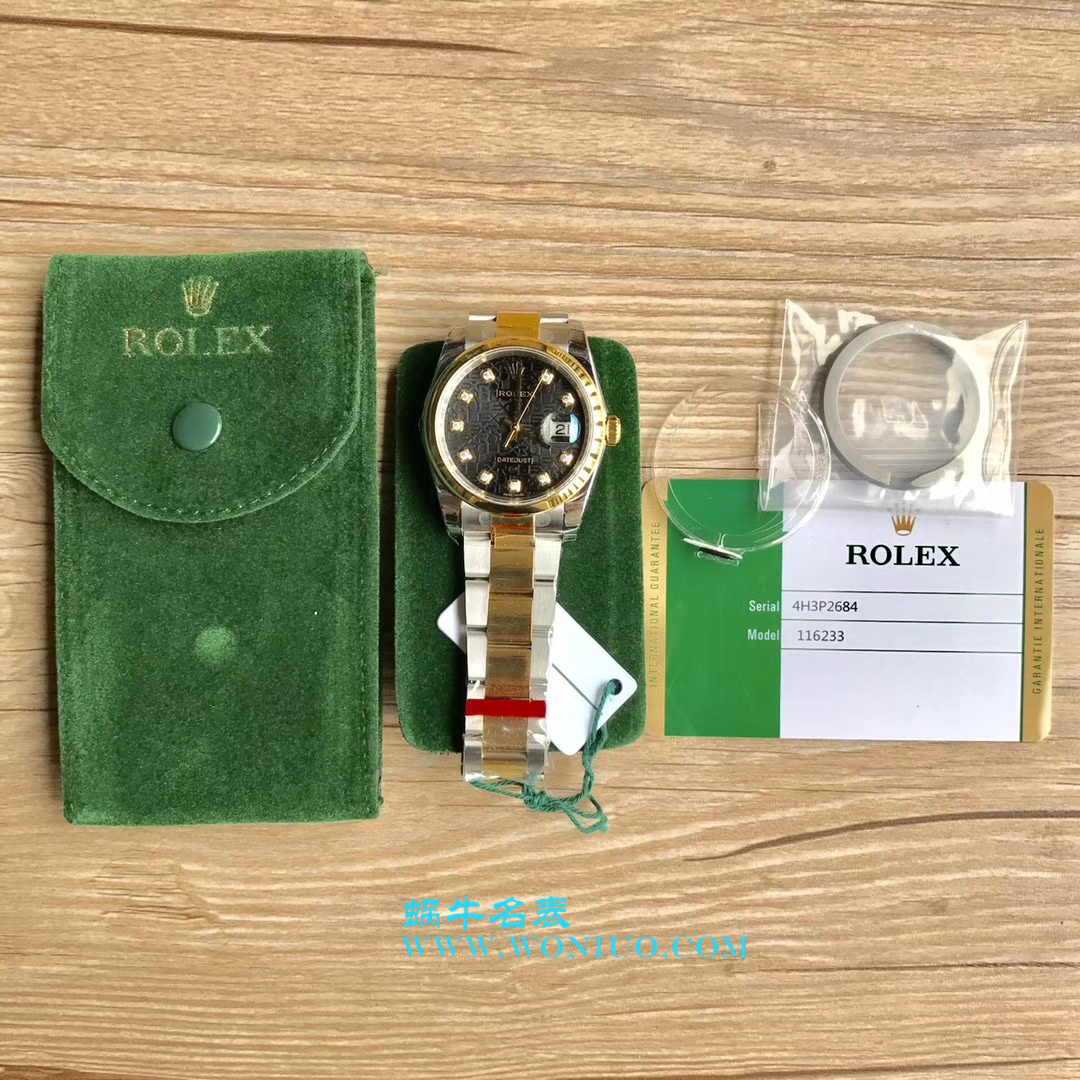 【DJ一比一超高仿手表】劳力士36日志型系列116233、116203、116233黑盘镶钻蚝式表带腕表 / R069