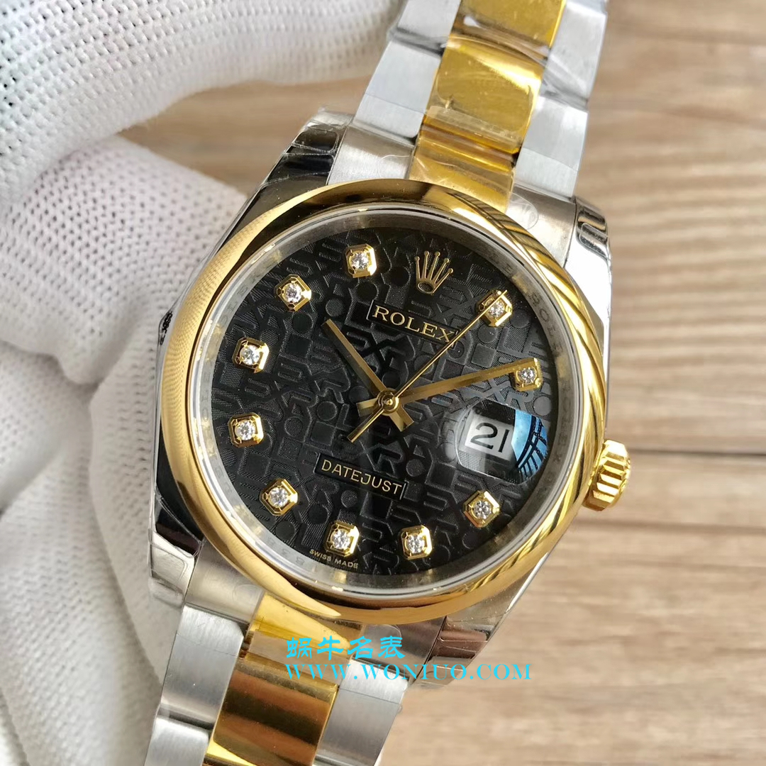 【DJ一比一超高仿手表】劳力士36日志型系列116233、116203、116233黑盘镶钻蚝式表带腕表 / R069