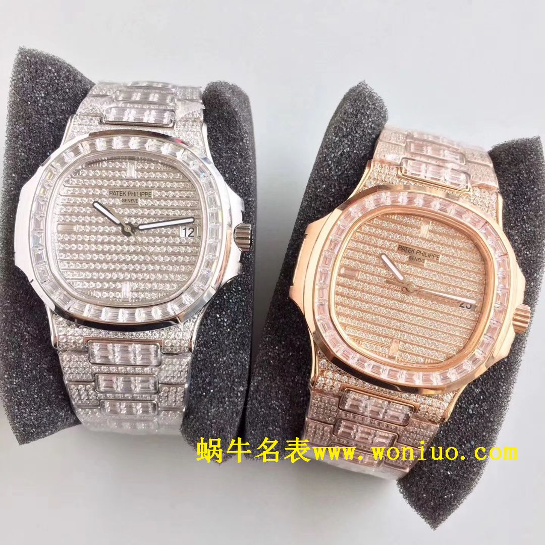 DM新品 百达翡丽复刻高仿满天星 方钻 运动系列鹦鹉螺5719/1G-001 / BD225