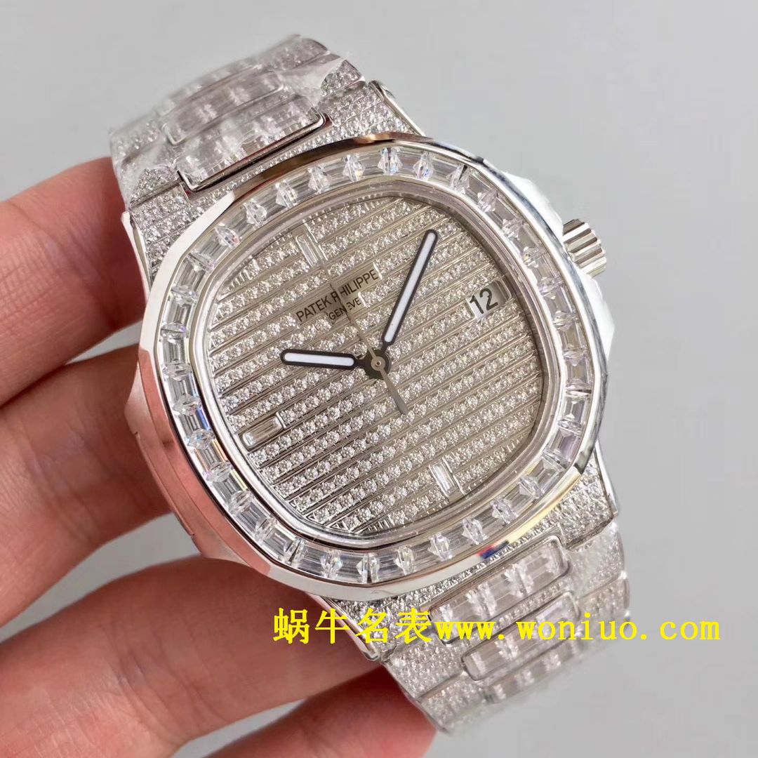 DM新品 百达翡丽复刻高仿满天星 方钻 运动系列鹦鹉螺5719/1G-001 / BD225