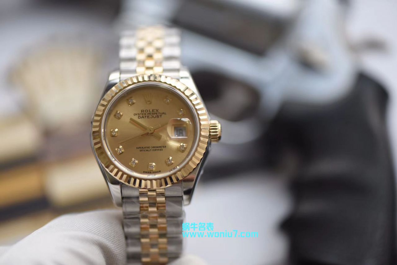 【包金款】劳力士女装日志型复刻高仿179173（条钉）279173（钻钉）香槟面腕表 / R250
