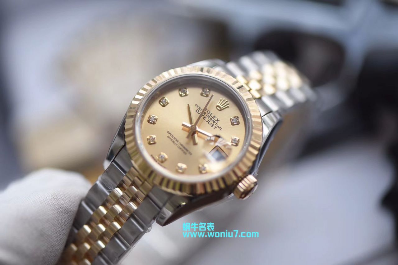【包金款】劳力士女装日志型复刻高仿179173（条钉）279173（钻钉）香槟面腕表 / R250