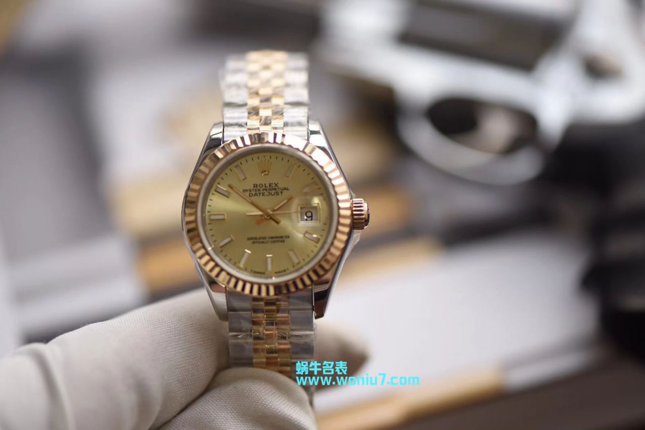 【包金款】劳力士女装日志型复刻高仿179173（条钉）279173（钻钉）香槟面腕表 / R250