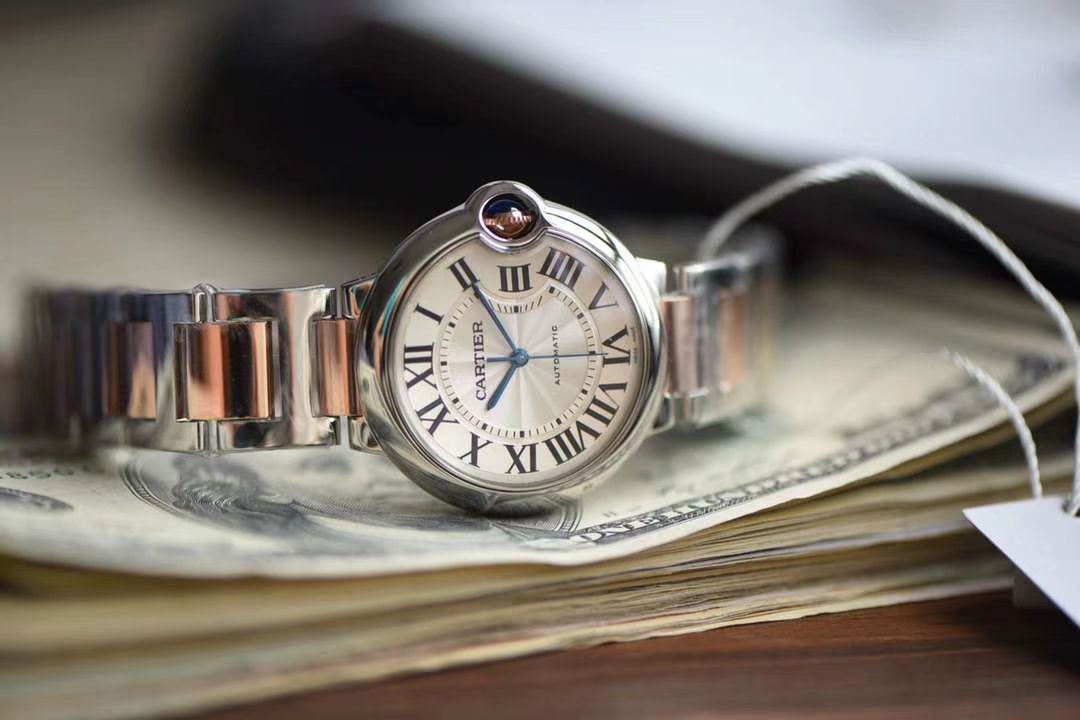 卡地亚蓝气球系列W2BB0003腕表36毫米玫瑰金女装【V9厂18K包金复刻高仿卡地亚蓝气球间金款】 / K206