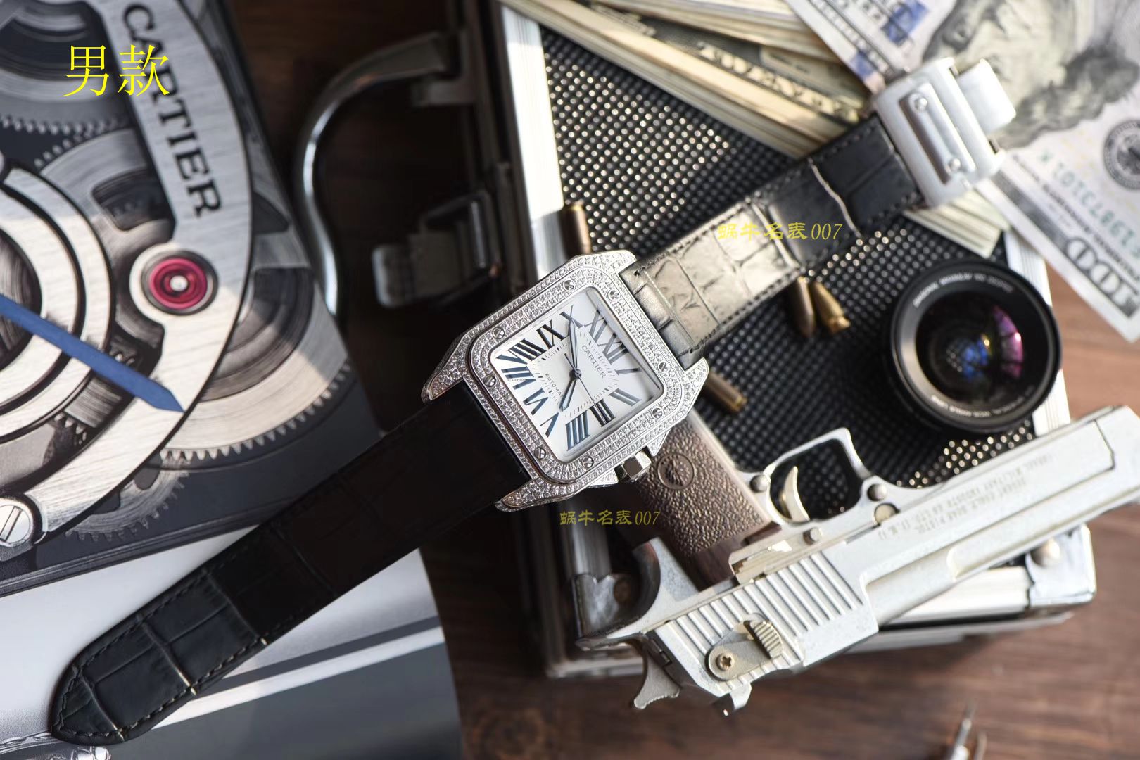 【视频评测】卡地亚山度士复刻高仿W20106X8腕表，V6厂一比一超A高仿顶级满钻款SANTOS 100后镶钻 / K212