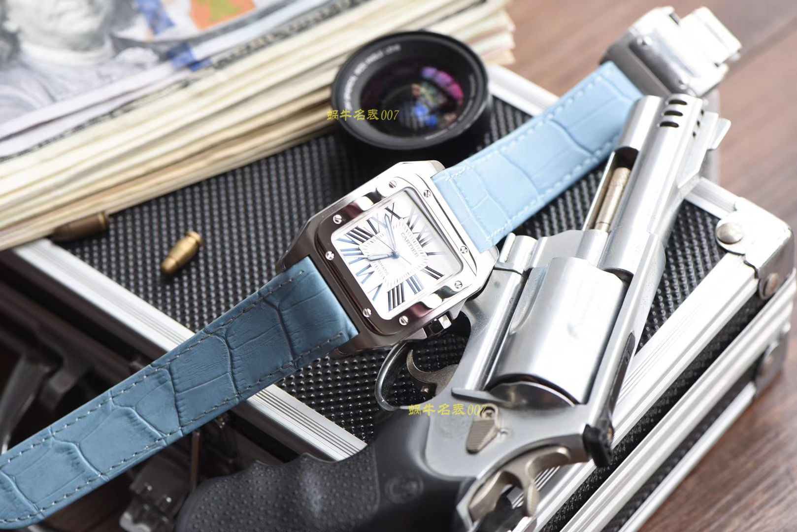 【视频评测】CARTIER卡地亚山度士W20106X8机械女士腕表（V6一比一超A高精仿搭配蓝面表带） / K216