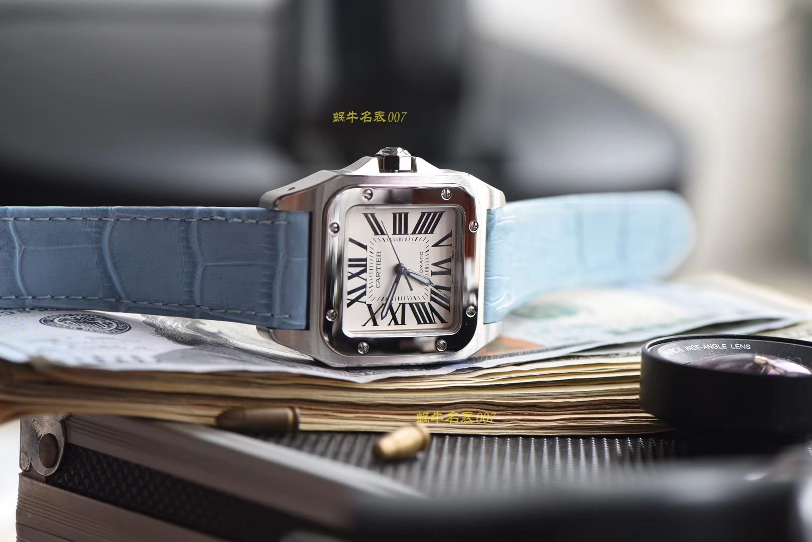 【视频评测】CARTIER卡地亚山度士W20106X8机械女士腕表（V6一比一超A高精仿搭配蓝面表带） / K216