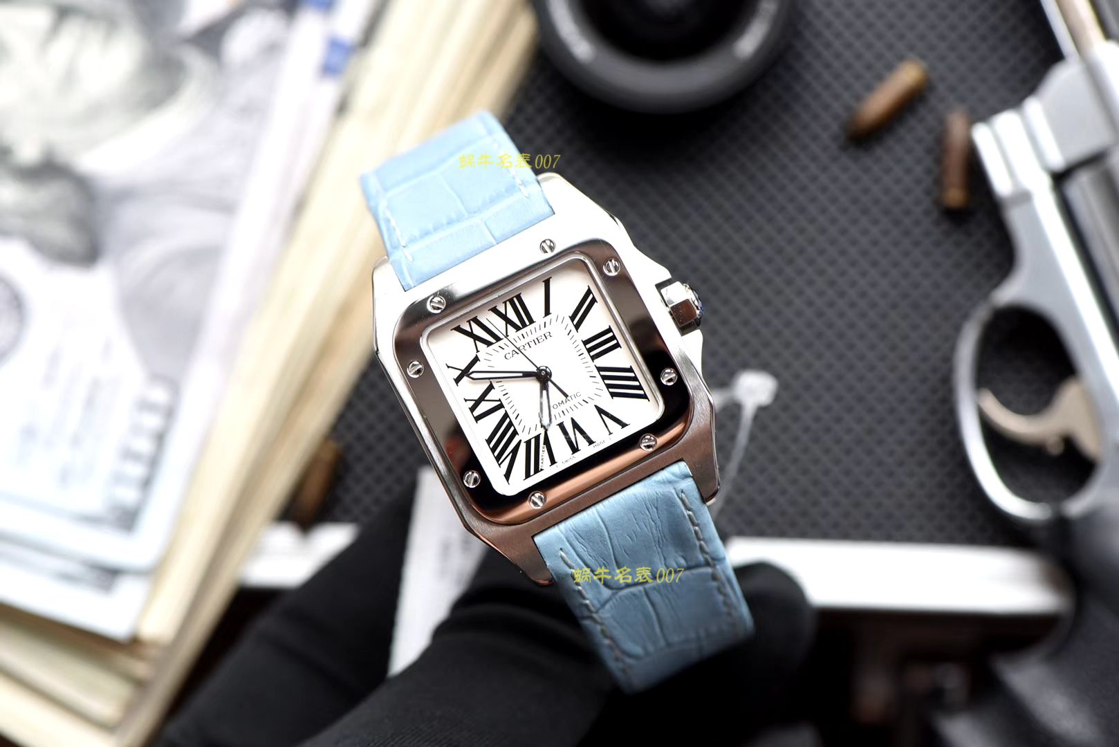 【视频评测】CARTIER卡地亚山度士W20106X8机械女士腕表（V6一比一超A高精仿搭配蓝面表带） / K216