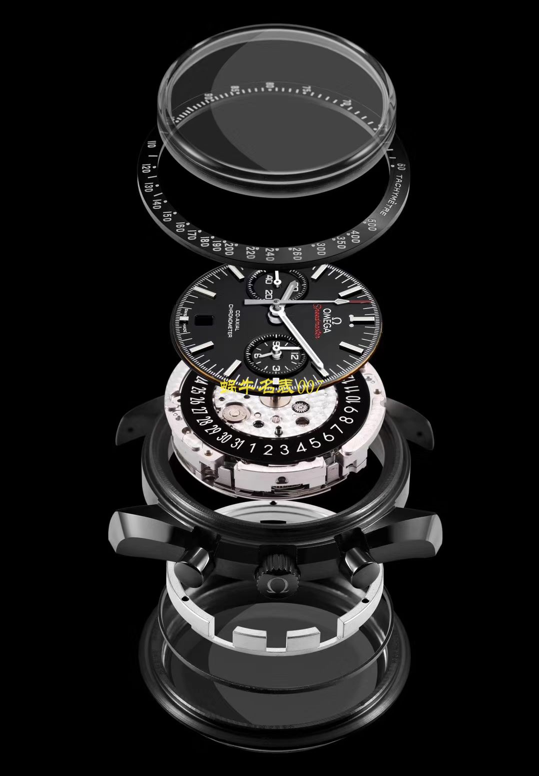 【视频评测OM厂一比一复刻高仿欧米茄月之暗面】OMEGA欧米茄超霸系列311.92.44.51.01.005腕表(墨黑) / M380