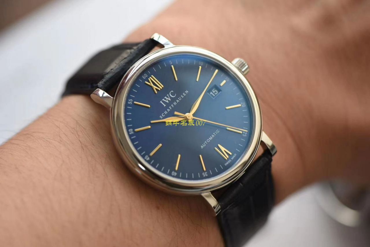 V7厂官网顶级复刻高仿万国IWC柏涛菲诺IW356522新款蓝面波涛小镇底盖玫瑰金波涛菲诺 / WG516
