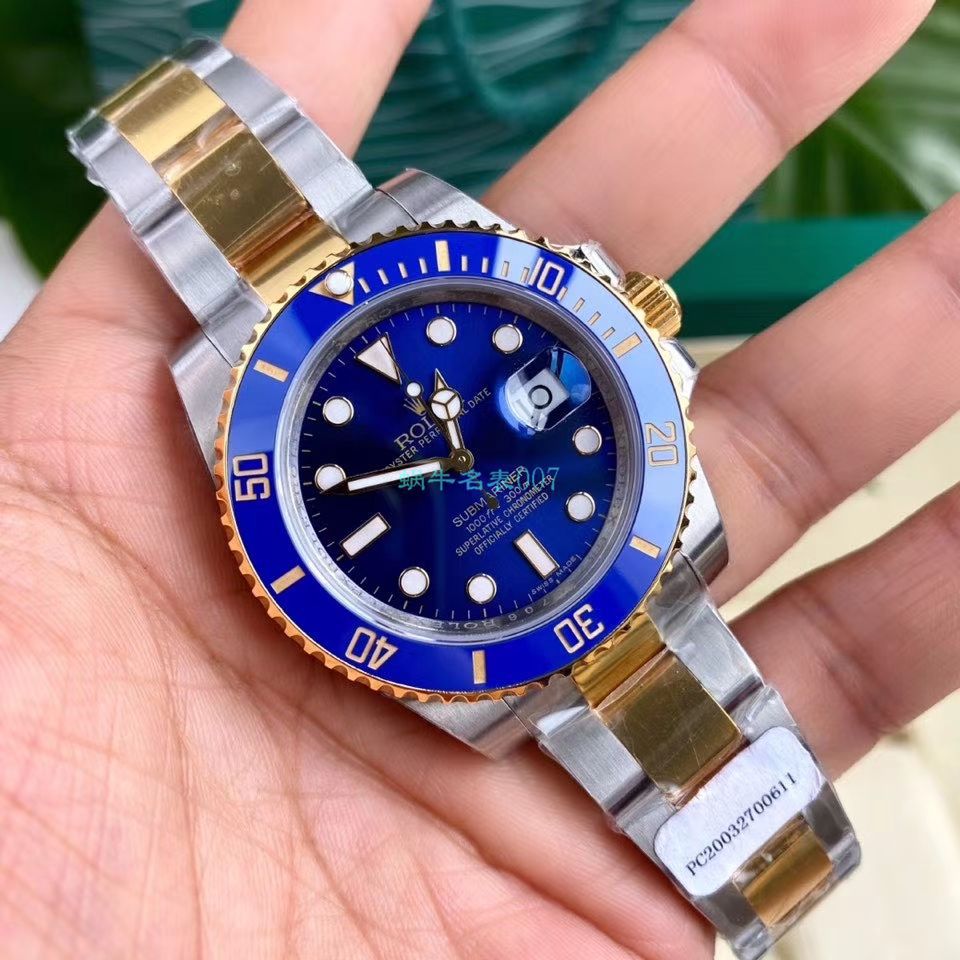 高端定制包金ETA机芯劳力士潜航者型116613-LN-97203复刻高仿间金黑水鬼黑盘腕表 / R596