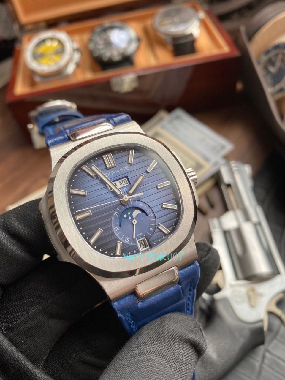 GR厂高仿百达翡丽PatekPhilippe手表多少钱鹦鹉螺V2真月相5726/1A-014皮带款 / BD326