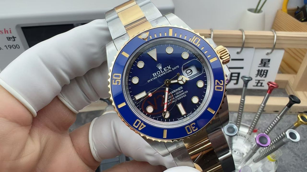 视频评测VS厂V2配重170克+劳力士潜航者型间金蓝水鬼顶级复刻m126613lb-0002腕表 /  