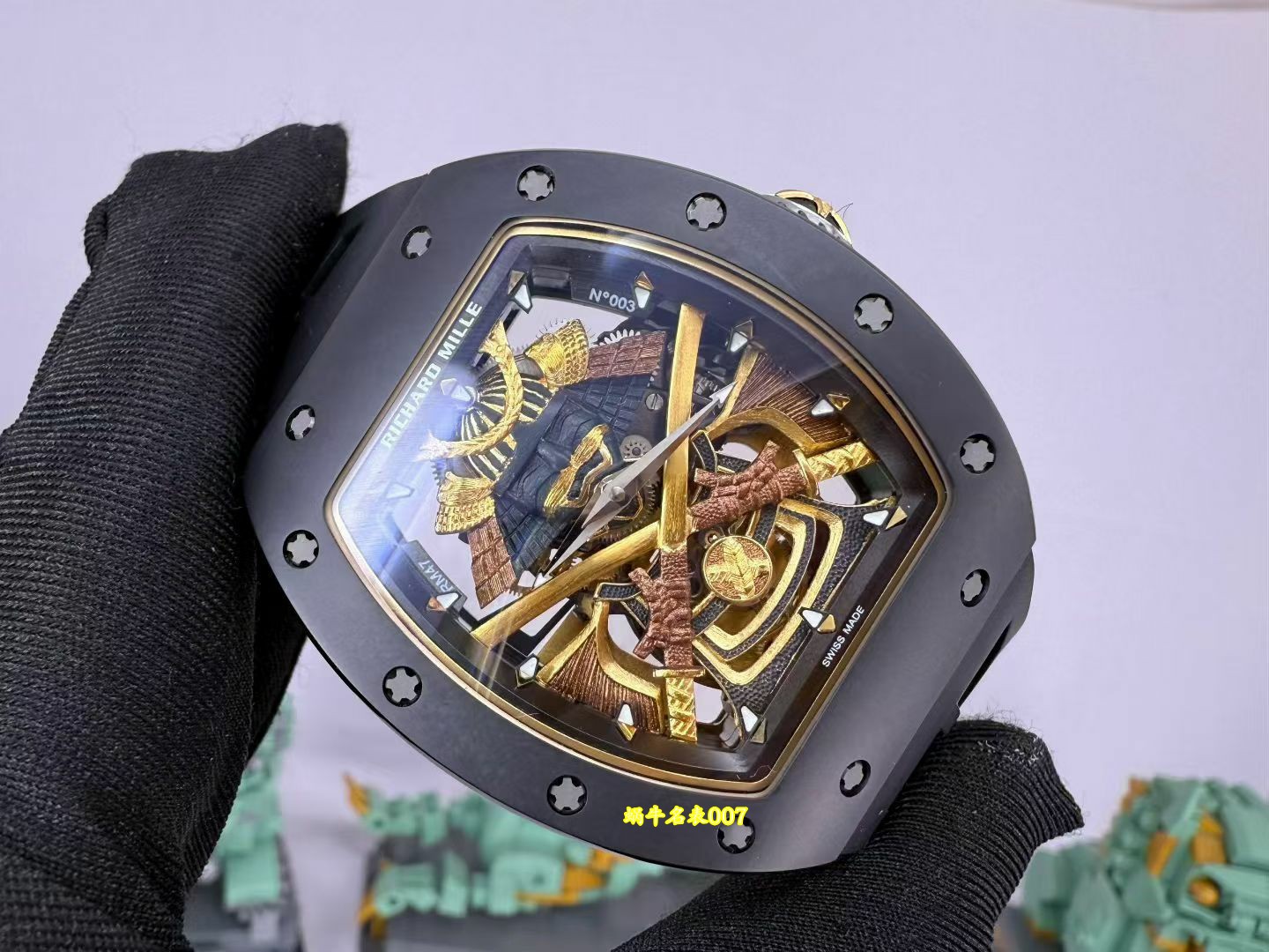 高端订制Richard Mille RM 47 rm047 18k真金包金黑陶瓷原装数据壳套复刻手表 /  