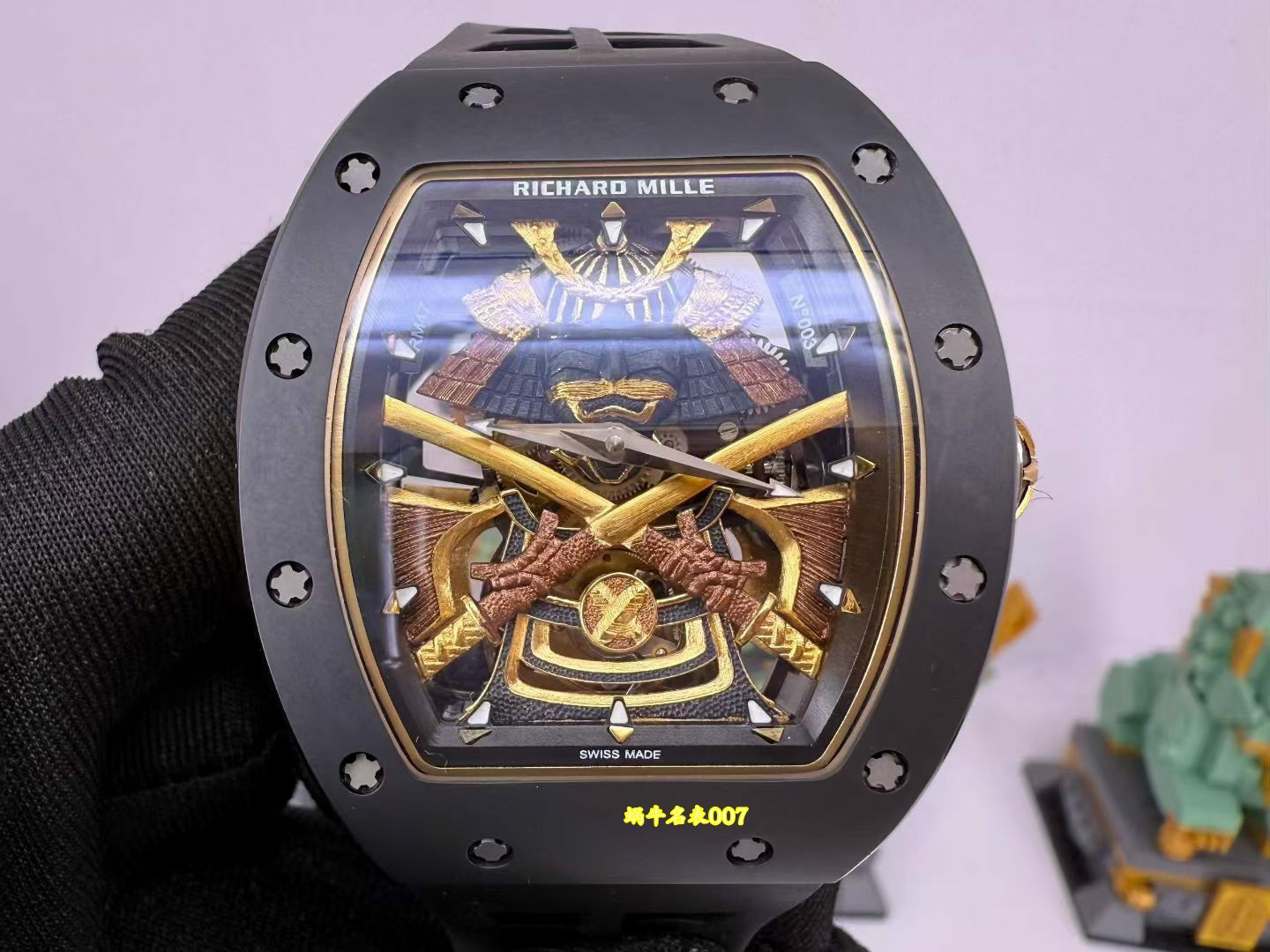 高端订制Richard Mille RM 47 rm047 18k真金包金黑陶瓷原装数据壳套复刻手表 /  