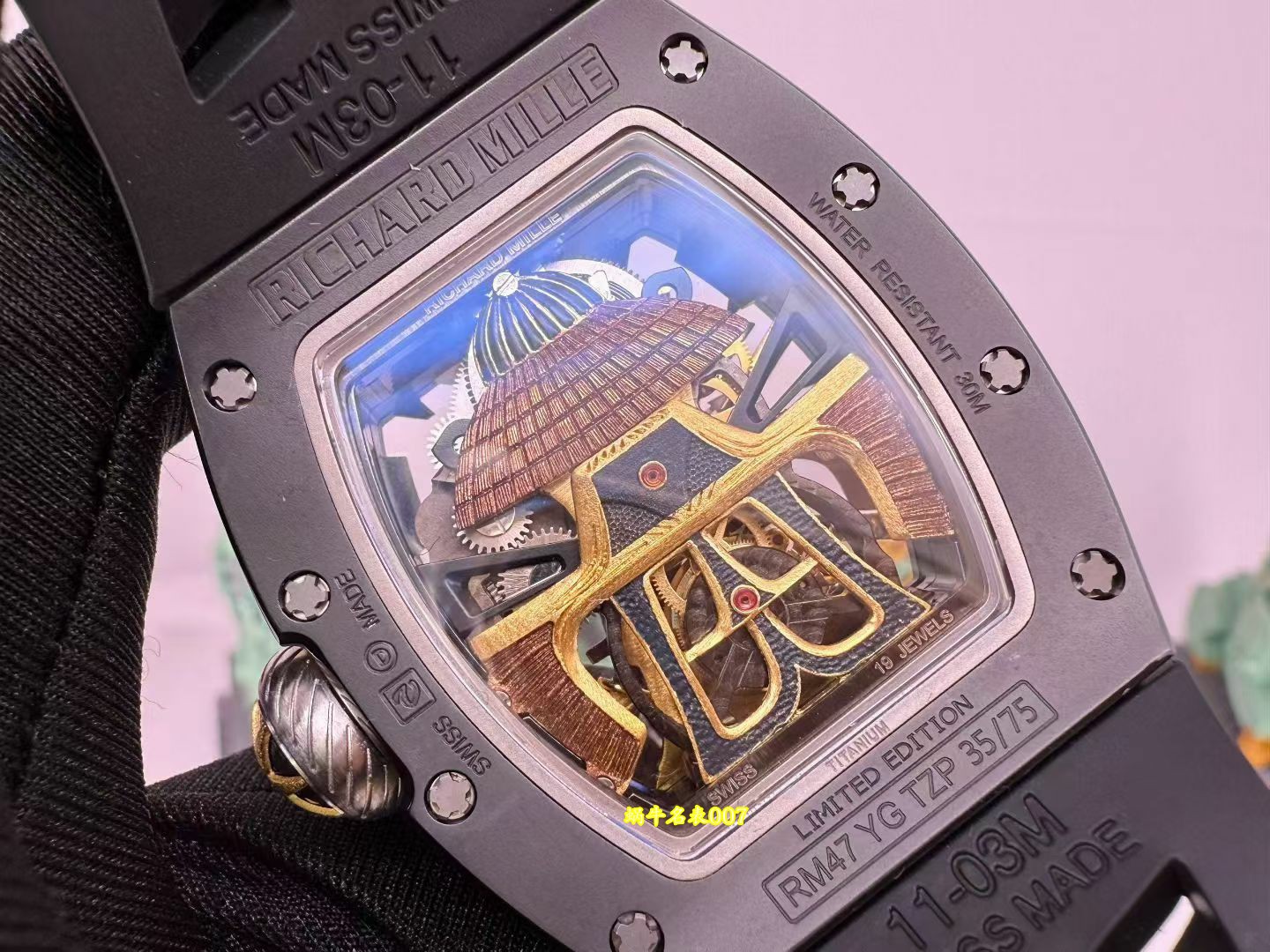 高端订制Richard Mille RM 47 rm047 18k真金包金黑陶瓷原装数据壳套复刻手表 /  