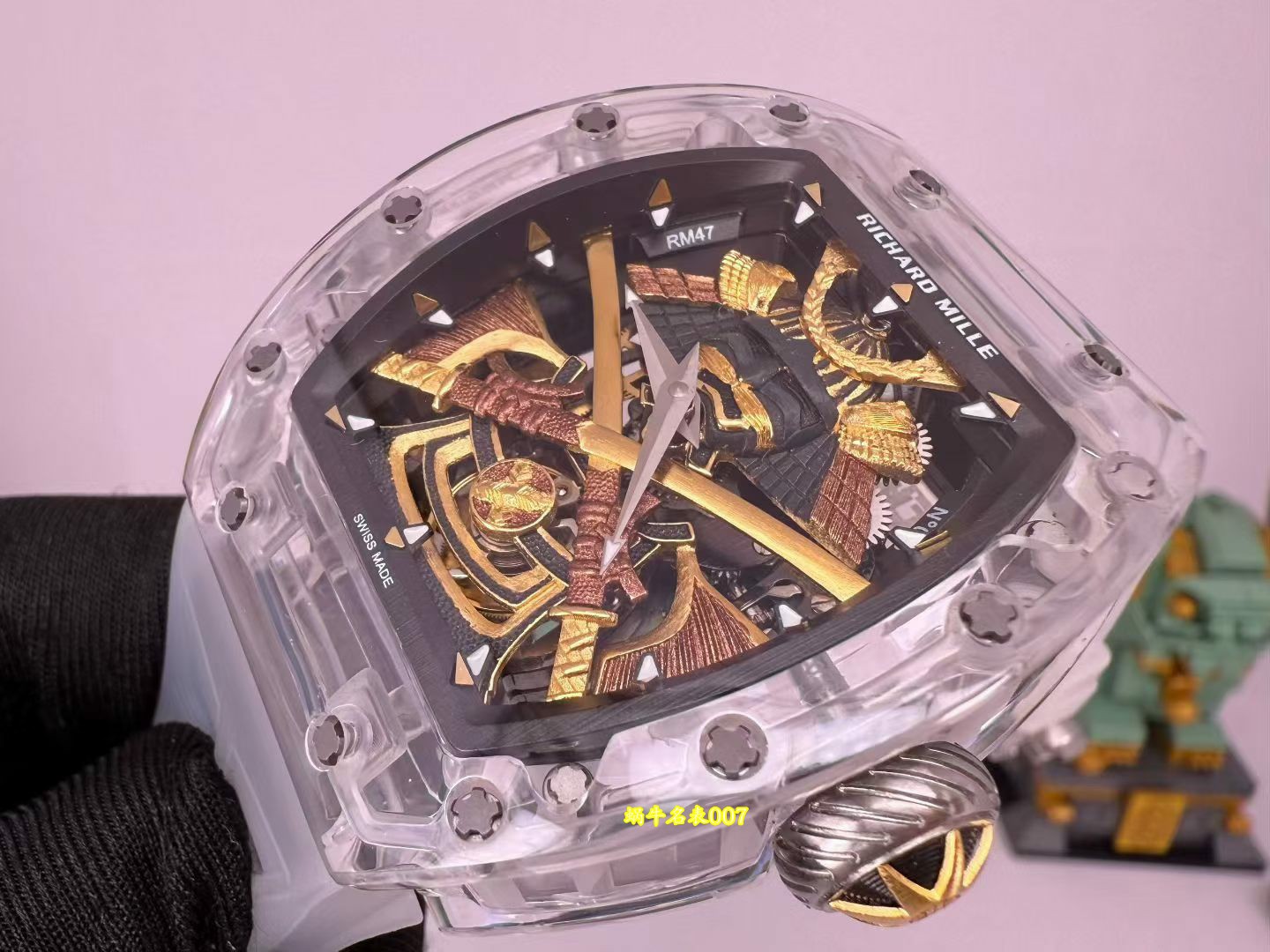高端订制Richard Mille RM 47 rm047 18k真金包金黑陶瓷原装数据壳套复刻手表 /  