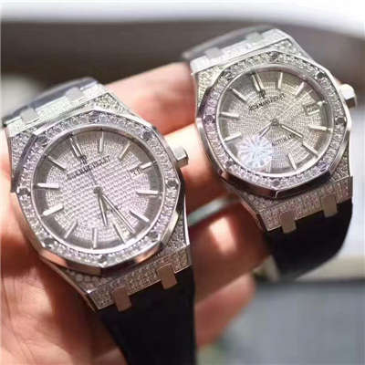 【视频评测JF厂1:1顶级复刻高仿手表】爱彼满天星皇家橡树系列15452BC.ZZ.D019CR.01，15402OR.ZZ.D003CR.01男女通用满钻腕表