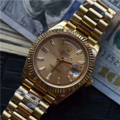 【台湾厂一比一超A高精仿手表】劳力士星期日历型系列228238香槟面表盘钻钉腕表